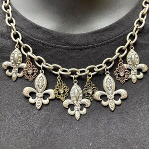 Elegant Iconic Louisiana Fleur-de-Lis Adjustable Necklace with Rhinestones